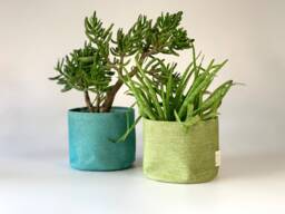 Handmade Turquoise/Green Plant Pot Cover, Reclaimed Fabric - thumbnail 1