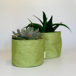 Handmade Turquoise/Green Plant Pot Cover, Reclaimed Fabric - thumbnail 2