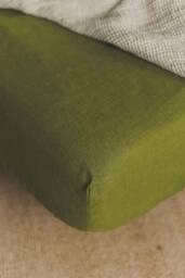 Moss Green Linen Fitted Sheet - Soft, Durable & Breathable, Handmade Natural Bedding, Deep Pockets For A Perfect Fit, Various Colors