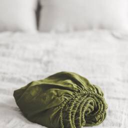 Moss Green Linen Fitted Sheet - Soft, Durable & Breathable, Handmade Natural Bedding, Deep Pockets For A Perfect Fit, Various Colors - thumbnail 2