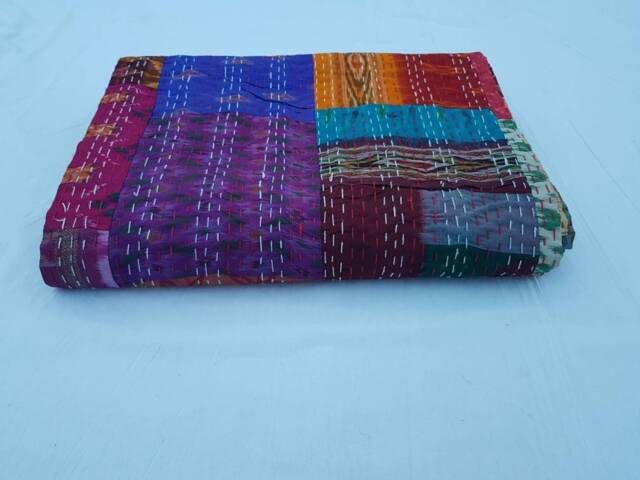 Handmade Kantha Quilt, Bedspread, Indian Throw, Cotton Quilts, 100% Cotton, Handblock Quilt - image 1