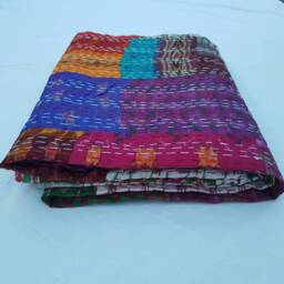 Handmade Kantha Quilt, Bedspread, Indian Throw, Cotton Quilts, 100% Cotton, Handblock Quilt - thumbnail 3