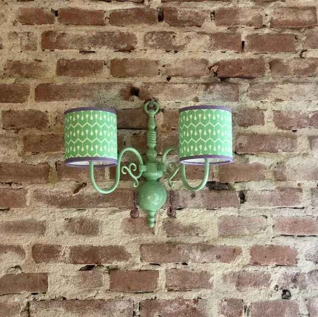 Light Green Wall Lamp. French Antique. Lilac Glass Ornaments. 26cm High. This Isn't A Mass-Produced Item Only One Was Made - image 1