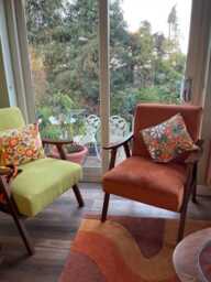 Velvet Armchair Mid Century Wooden Burnt Orange Accent Chair Vintage Brown Legs Art Deco Padded Seat - thumbnail 4