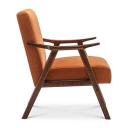 Velvet Armchair Mid Century Wooden Burnt Orange Accent Chair Vintage Brown Legs Art Deco Padded Seat