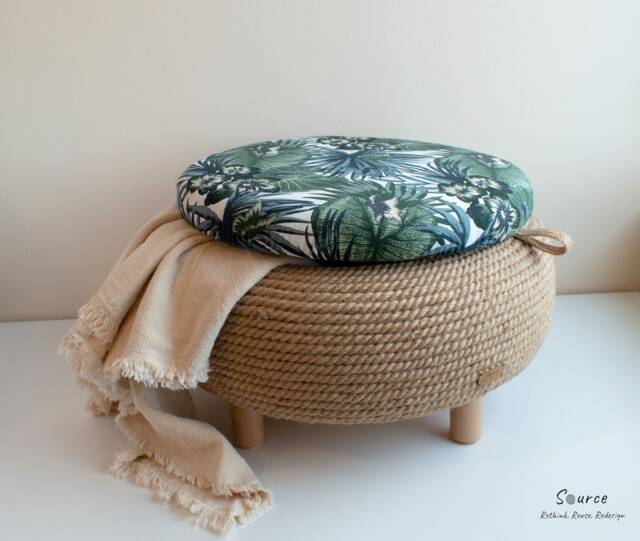 Handmade Jute Rope Ottoman - Upcycled Car Tire One Of A Kind Furniture Pieces - image 1