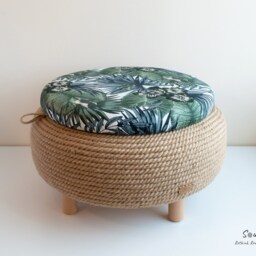 Handmade Jute Rope Ottoman - Upcycled Car Tire One Of A Kind Furniture Pieces - thumbnail 2