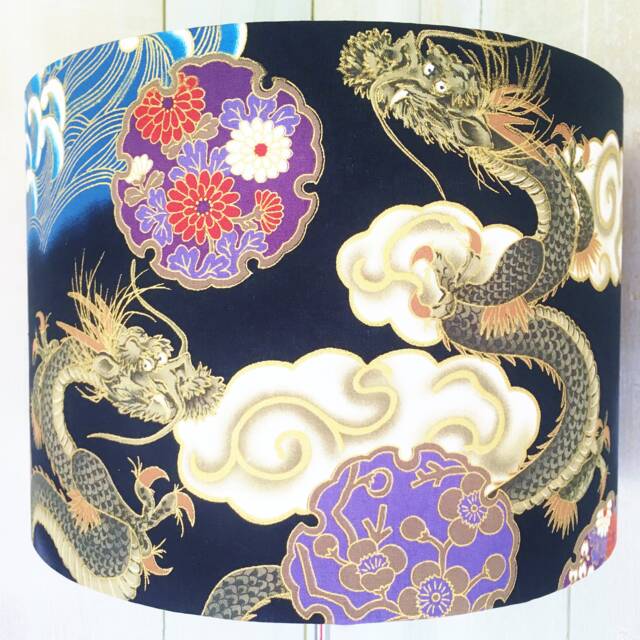 Japanese Dragon Lampshade Oriental Gold Accents, Table/Ceiling Light - image 1