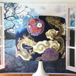 Japanese Dragon Lampshade Oriental Gold Accents, Table/Ceiling Light - thumbnail 2