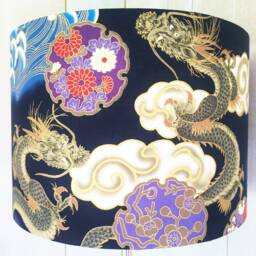 Japanese Dragon Lampshade Oriental Gold Accents, Table/Ceiling Light