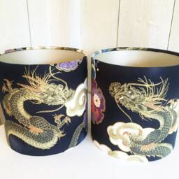 Japanese Dragon Lampshade Oriental Gold Accents, Table/Ceiling Light - thumbnail 3