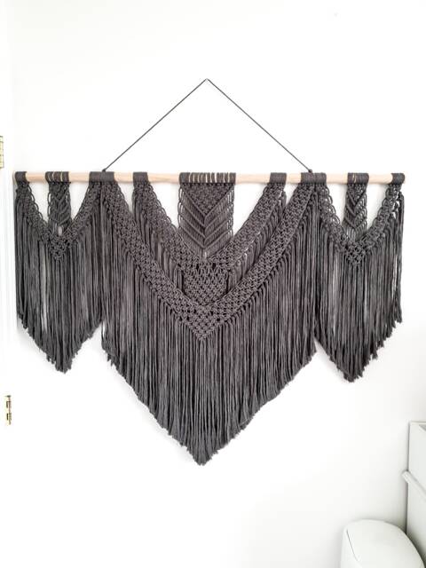 Extra Large Gray Macrame Wall Hanging Boho Woven Art, 4 Ft Wide - image 1