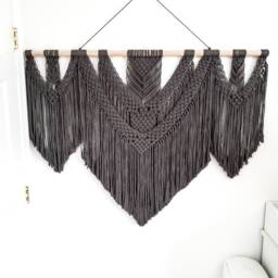 Extra Large Gray Macrame Wall Hanging Boho Woven Art, 4 Ft Wide - thumbnail 4