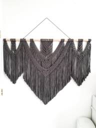 Extra Large Gray Macrame Wall Hanging Boho Woven Art, 4 Ft Wide - thumbnail 1