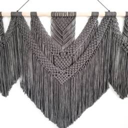 Extra Large Gray Macrame Wall Hanging Boho Woven Art, 4 Ft Wide - thumbnail 3