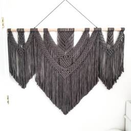 Extra Large Gray Macrame Wall Hanging Boho Woven Art, 4 Ft Wide - thumbnail 2