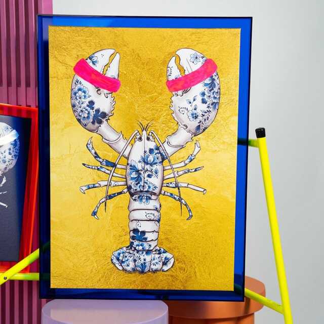Funky Fish Lobster in Gold - Neon Colored Acrylic Frame Large - image 1