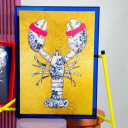 Funky Fish Lobster in Gold - Neon Colored Acrylic Frame Large - thumbnail 1