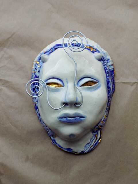 Horned Warrior Ceramic Wall Hanging Face - image 1