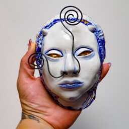 Horned Warrior Ceramic Wall Hanging Face - thumbnail 3
