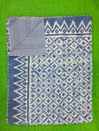 Indigo Paisley Print Indian Handblock Kantha Quilt, Bedspread Blanket Coverlet Perfect Bed Matching Bedcover Size Queen