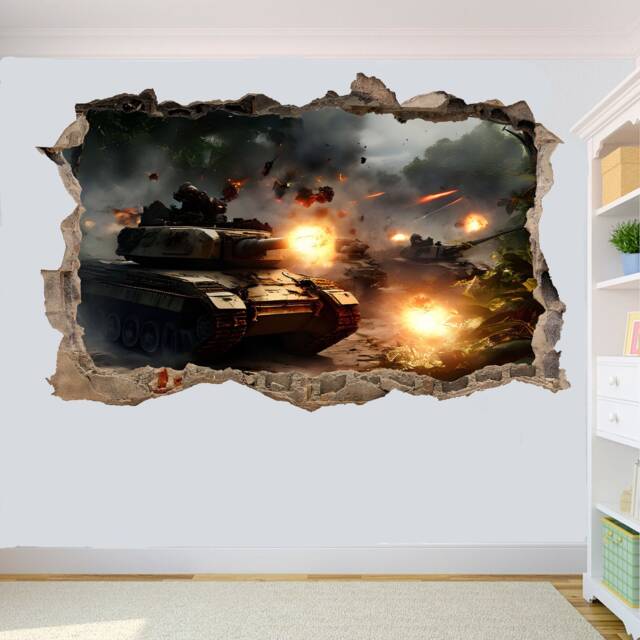 Army Tank Battle Wall Sticker Mural Poster Decal 3D Art Office Room Bedroom Decoration Id775 - image 1