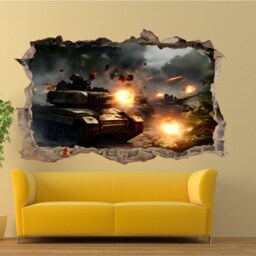 Army Tank Battle Wall Sticker Mural Poster Decal 3D Art Office Room Bedroom Decoration Id775 - thumbnail 2