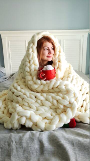 Chunky Blanket, Knit Throw, Home Decor, Boho, Gift For Christmas, Blankets & Throws, Her - image 1