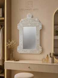 Mother Of Pearl Mirror Frame, Handmade Floral Wall Mirror, Boho Home Decor - thumbnail 1