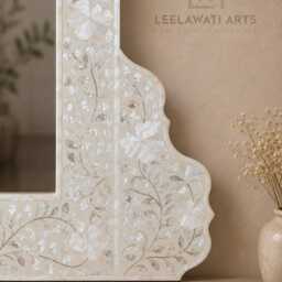 Mother Of Pearl Mirror Frame, Handmade Floral Wall Mirror, Boho Home Decor - thumbnail 2
