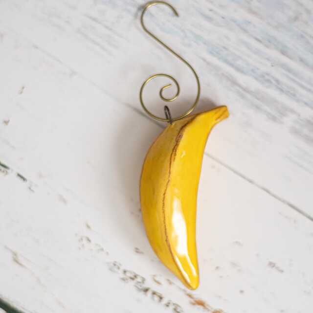 Ceramic Banana Christmas Ornament - Yellow Fruit Tree Decoration - image 1