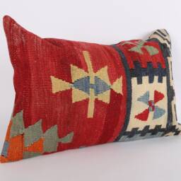 Handwoven Turkish Kilim Lumbar Pillow Bohemian Home Decor - 16x24 Inch - thumbnail 3