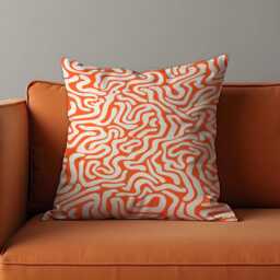 Orange Abstract Cushion Cover, Fluid Geometric Line Pattern Pillowcase, Modern Minimalist Retro Throw Pillow Living Room Decor - thumbnail 2