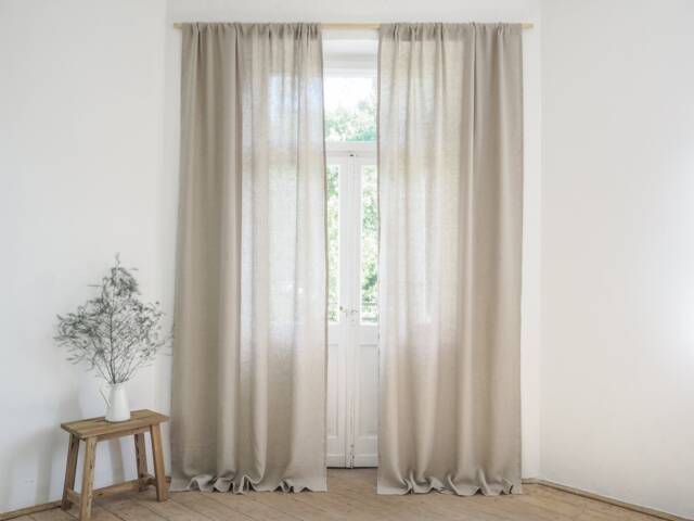 Natural Linen Curtain Panel, Rod Pocket Drapes, Medium Weight - 160 G/M2 - image 1