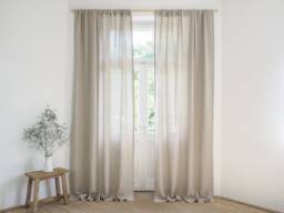 Natural Linen Curtain Panel, Rod Pocket Drapes, Medium Weight - 160 G/M2 - thumbnail 1