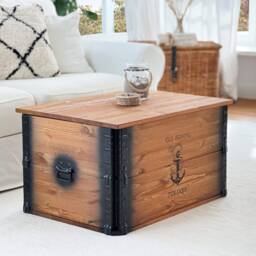 Coffee Table Chest Wooden Box Vintage Shabby Chic - thumbnail 2