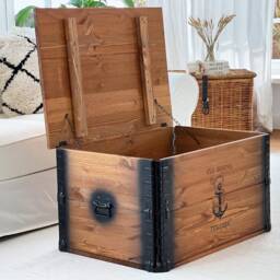 Coffee Table Chest Wooden Box Vintage Shabby Chic - thumbnail 4