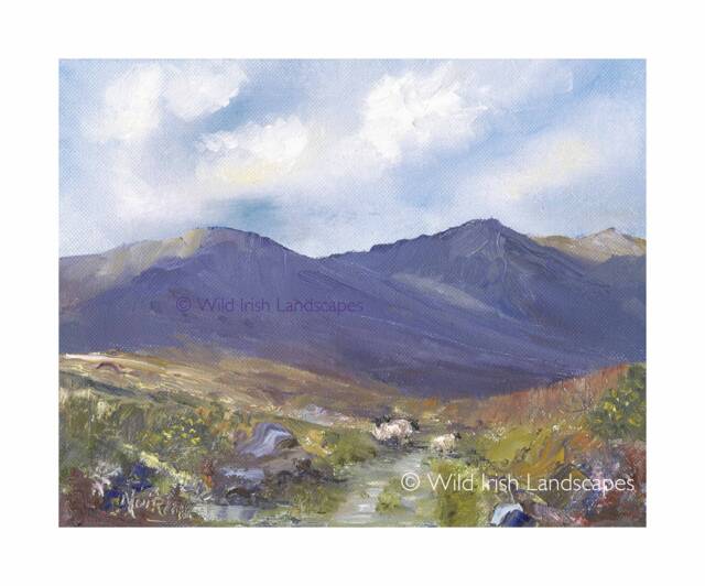 Connemara Mountain Sheep Art Print Irish Landscape Oil Painting - 8x10