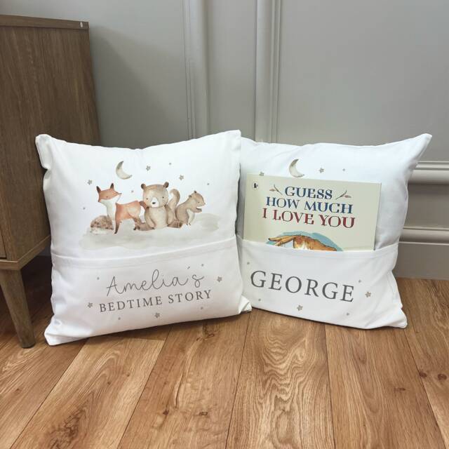 Personalised Bedtime Story Book Cushion - Woodland Nursery Baby Boy Gift Bear Girl - image 1