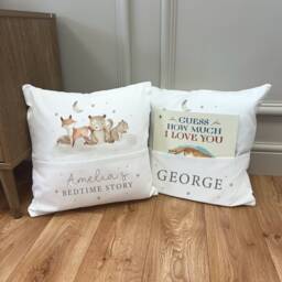 Personalised Bedtime Story Book Cushion - Woodland Nursery Baby Boy Gift Bear Girl - thumbnail 1