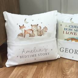 Personalised Bedtime Story Book Cushion - Woodland Nursery Baby Boy Gift Bear Girl - thumbnail 3