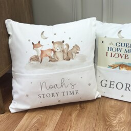 Personalised Bedtime Story Book Cushion - Woodland Nursery Baby Boy Gift Bear Girl - thumbnail 2