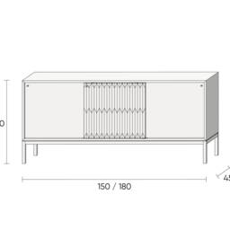 Mid Century Modern Oak Sideboard, Maple Inlay Sliding Doors, Brass Accents - thumbnail 4