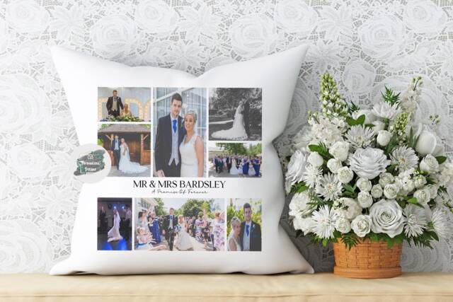 Personalised Photo Collage Wedding Cushion, Anniversary Gift - image 1