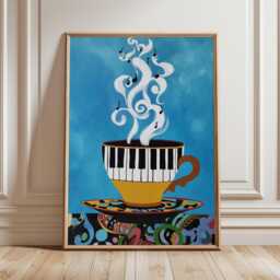 Coffee Music Wall Art Print, Whimsical Piano Cup Illustration, Modern Pop Poster, Colorful Kitchen Decor, Creative Lover Artwork - thumbnail 2
