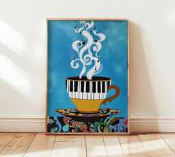 Coffee Music Wall Art Print, Whimsical Piano Cup Illustration, Modern Pop Poster, Colorful Kitchen Decor, Creative Lover Artwork - thumbnail 1