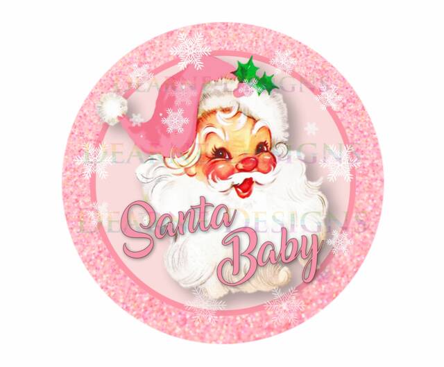 Santa Baby Wreath Sign, Santa Baby Merry Xmas Wreath, Sign Uk, Christmas Retro Pink - image 1