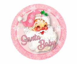 Santa Baby Wreath Sign, Santa Baby Merry Xmas Wreath, Sign Uk, Christmas Retro Pink - thumbnail 1
