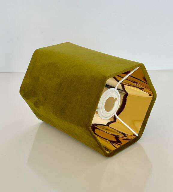 New Luxury Premium Quality Hexagon Velvet Lamp Shade Pendant Light Olive Green With Mirror Gold Lining - image 1