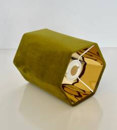 New Luxury Premium Quality Hexagon Velvet Lamp Shade Pendant Light Olive Green With Mirror Gold Lining - thumbnail 1